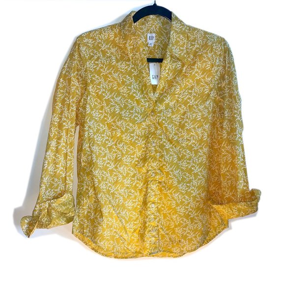 GAP Floral Print Fitted Boyfriend Shirt M